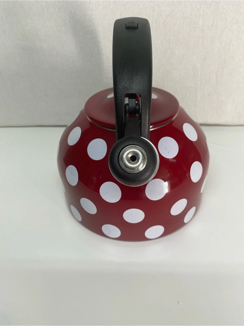 Temp-Tations Red White Polka Dot Tea Kettle with Black Handle Cottage Farmhouse